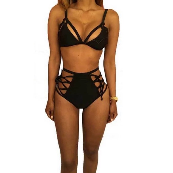 Black Strappy High Waisted Bikini - Picture 3 of 6